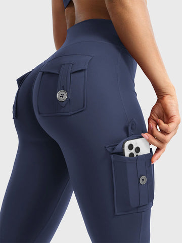 Blue Flared Cargo Leggings