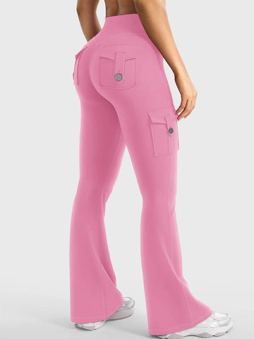 Pink Flared Cargo Leggings